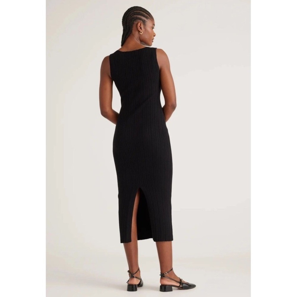 NWT Quince Cotton Cashmere Ribbed Sleeveless Midi Dress Black Medium - Picture 2 of 5